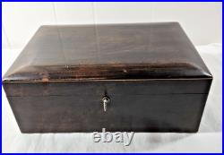 Antique Wooden Glass Cigar Tobacco Humidor Box With Key