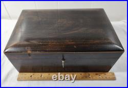 Antique Wooden Glass Cigar Tobacco Humidor Box With Key