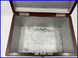 Antique Wooden Metal Lined Humidor Cigar Box 12 x 8 x 7. Missing key & Lock