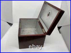 Antique Wooden Metal Lined Humidor Cigar Box 12 x 8 x 7. Missing key & Lock