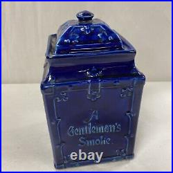 Antique Yale Mixture A Gentlemans Smoke Cobalt Ceramic Humidor Tobacco Jar W LID