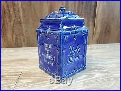 Antique Yale Mixture Blue Porcelain Humidor Jar Matching LID A Gentlemans Smoke