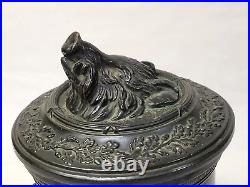 Antique c1880s Figural Tobacco Jar WILD BOAR Hunting Dogs Victorian C&H Pottery