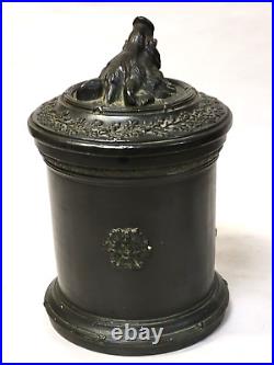 Antique c1880s Figural Tobacco Jar WILD BOAR Hunting Dogs Victorian C&H Pottery