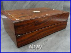 Antique cigar Humidor Victorian Rosewood Box Inlaid Mother Of Pearl Wooden Chest