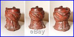 Antique figural Arabian painted terra-cotta pottery tobacco lidded jar humidor