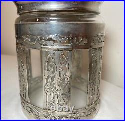 Antique hand engraved silverplate brass lidded tobacco humidor jar box container