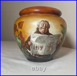 Antique hand painted porcelain monk friar Limoges French tobacco jar humidor