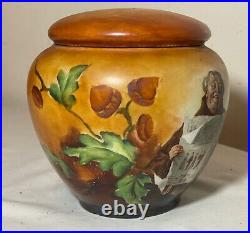 Antique hand painted porcelain monk friar Limoges French tobacco jar humidor