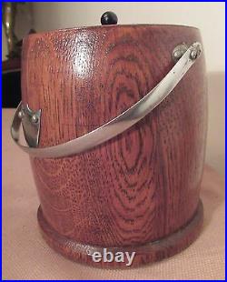 Antique handmade English wood silver-plate porcelain tobacco jar humidor box