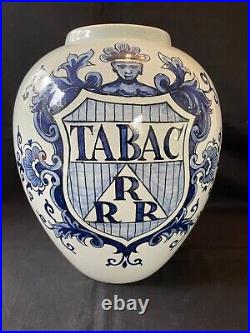 Antique large ceramic Dutch Delft Tobacco jar. Signed bottom
