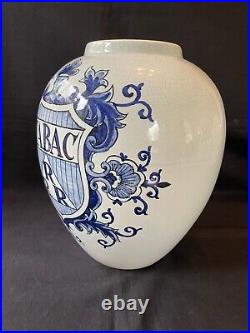 Antique large ceramic Dutch Delft Tobacco jar. Signed bottom