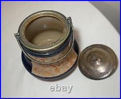 Antique nickel-plate pottery tobacco humidor painted Japanese Imari biscuit jar