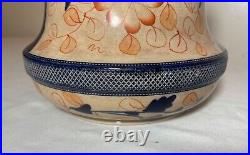 Antique nickel-plate pottery tobacco humidor painted Japanese Imari biscuit jar