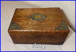 Antique ornate 1800s handmade wooden oak bronze cigar tobacco humidor box casket
