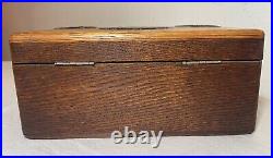 Antique ornate 1800s handmade wooden oak bronze cigar tobacco humidor box casket