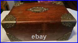 Antique ornate wooden oak bronze cigar tobacco humidor box casket