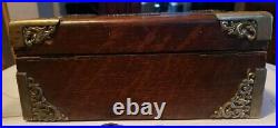 Antique ornate wooden oak bronze cigar tobacco humidor box casket