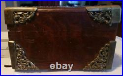 Antique ornate wooden oak bronze cigar tobacco humidor box casket