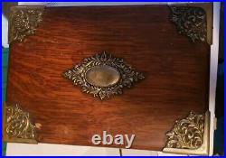 Antique ornate wooden oak bronze cigar tobacco humidor box casket