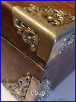 Antique ornate wooden oak bronze cigar tobacco humidor box casket