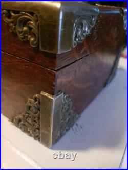 Antique ornate wooden oak bronze cigar tobacco humidor box casket