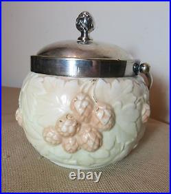 Antique porcelain silverplate tobacco humidor lidded painted jar box biscuit