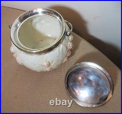 Antique porcelain silverplate tobacco humidor lidded painted jar box biscuit