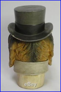Antique terra cotta dressed dog top Tobacco pot jars jar hat tobacciana