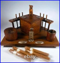 Antique to Vintage Hand Carved Dog Smoker's Stand, Cigar Caddy, Match Striker