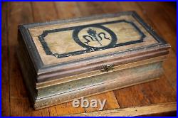 Antique wood Cigar Box Humidor torch flame carved with mirror jewelry box