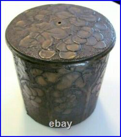 Antique wood and brass cigar humidor with hand decorated grape vine design