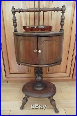Antique wooden & glass Ashtray smoke Stand Vintage end table tobacco humidor 31