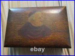 Antique wooden humidor With Painted Portrait Of A Abbott Smoking A Pipe