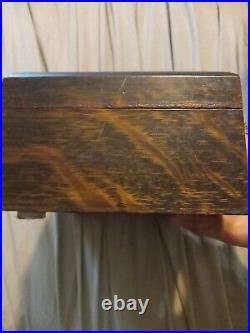 Antique wooden humidor With Painted Portrait Of A Abbott Smoking A Pipe