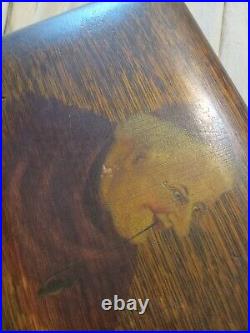 Antique wooden humidor With Painted Portrait Of A Abbott Smoking A Pipe