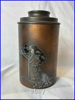 Antq Cigar Canister 1916 Heintz Art Metal Humidor Cadet Corps Sterling On Bronze