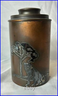 Antq Cigar Canister 1916 Heintz Art Metal Humidor Cadet Corps Sterling On Bronze