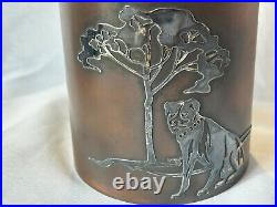 Antq Cigar Canister 1916 Heintz Art Metal Humidor Cadet Corps Sterling On Bronze