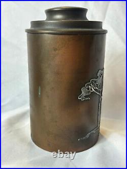 Antq Cigar Canister 1916 Heintz Art Metal Humidor Cadet Corps Sterling On Bronze