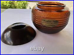Art Deco Bakelite Amber Glass Spherical Tobacco Jar Humidor Label Vintage Sphere