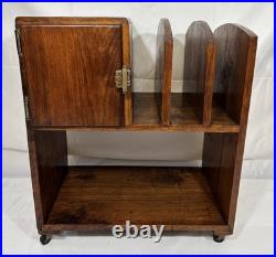 Art Deco Waterfall Wood Humidor Cabinet Table Shelf Magazine Record Rack Casters