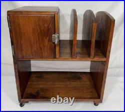 Art Deco Waterfall Wood Humidor Cabinet Table Shelf Magazine Record Rack Casters