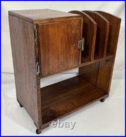 Art Deco Waterfall Wood Humidor Cabinet Table Shelf Magazine Record Rack Casters