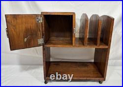 Art Deco Waterfall Wood Humidor Cabinet Table Shelf Magazine Record Rack Casters