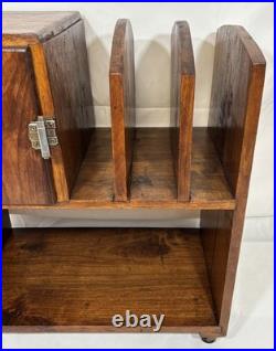Art Deco Waterfall Wood Humidor Cabinet Table Shelf Magazine Record Rack Casters