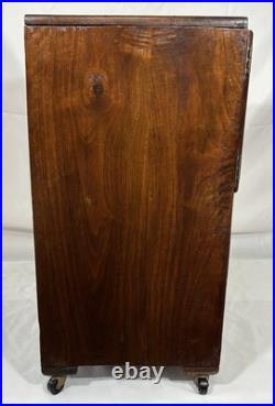 Art Deco Waterfall Wood Humidor Cabinet Table Shelf Magazine Record Rack Casters