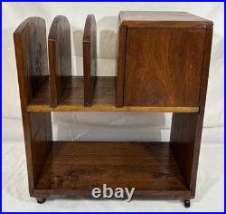 Art Deco Waterfall Wood Humidor Cabinet Table Shelf Magazine Record Rack Casters