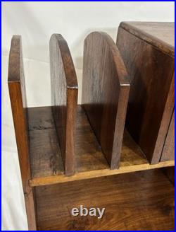 Art Deco Waterfall Wood Humidor Cabinet Table Shelf Magazine Record Rack Casters
