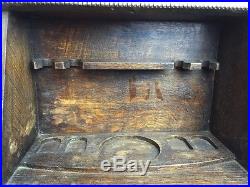 Arts & crafts vintage wooden tobacco pipe rack smoking cabinet humidor victorian
